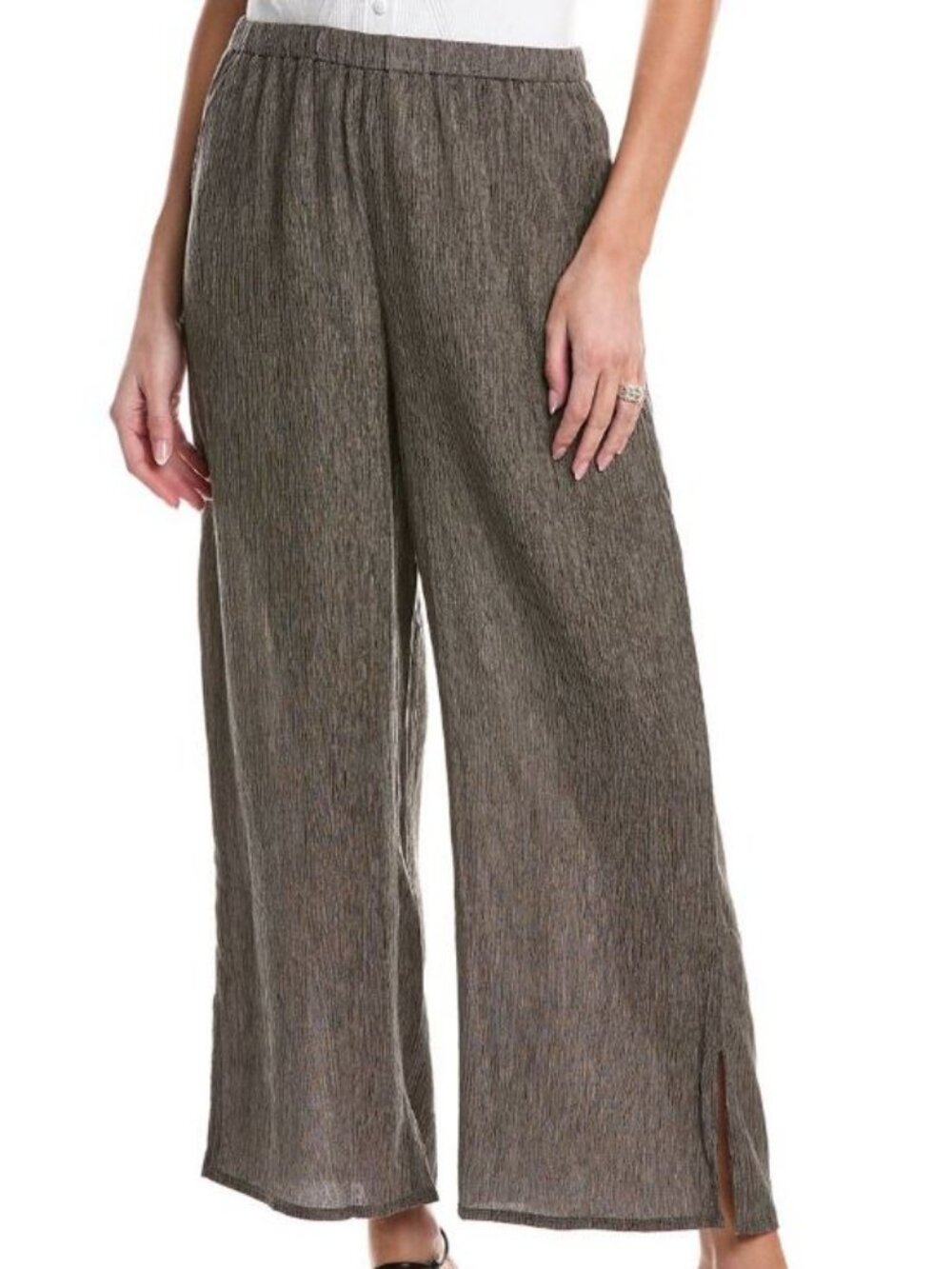 *NWT* EILEEN FISHER WOVEN PLISSE WIDE-LEG PANT_TAUPE_M_$188